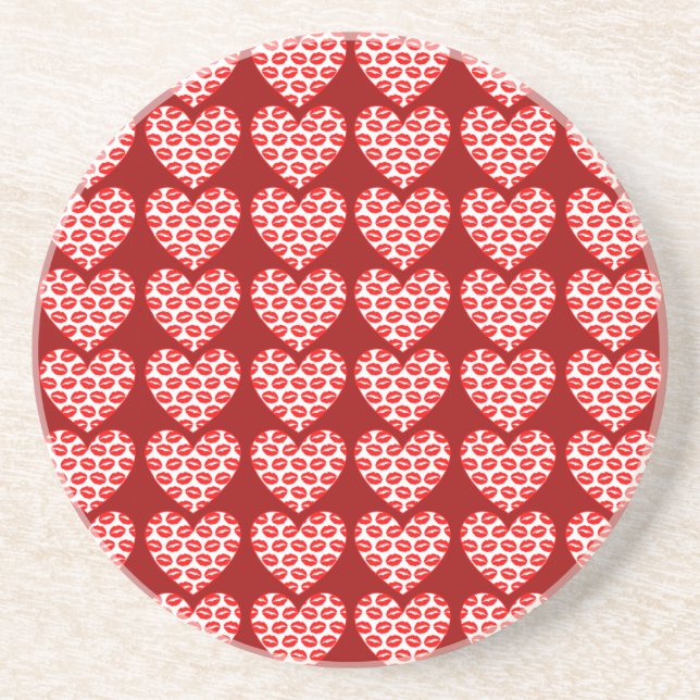 Customizable Kissy Lips Hearts Sandstone Coaster (Front)