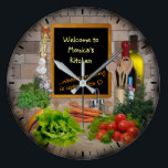 (Customizable) Kitchen Clock<br><div class="desc">#Custom #Kitchen #Clock 🔴 Click "Personalize" to insert your name on the chalk board. For a square clock copy&paste this URL into your browser's address field: 👉 https://bit.ly/3xQR5WL 🔴 More items with this design: www.zazzle.com/aura2000/kitchen</div>