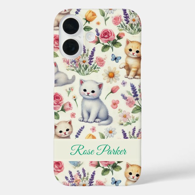 Customizable Kitten and Floral Phone Case (Back)