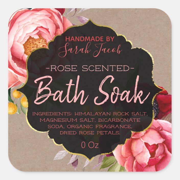 Customizable Kraft Floral Bath Soak Label 8359