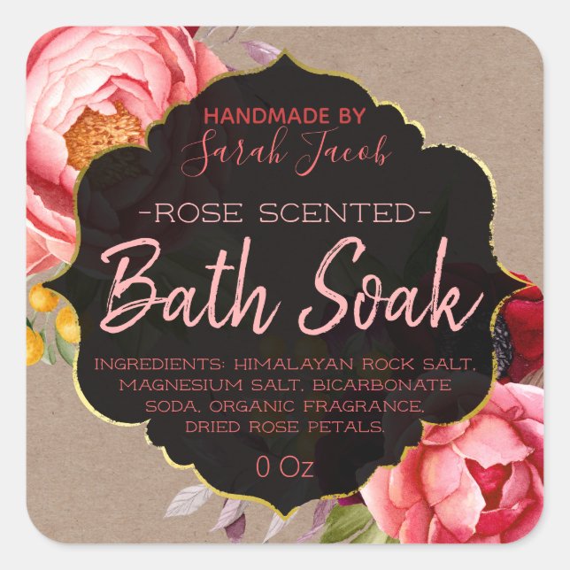 Customizable Kraft Floral Bath Soak Label (Front)