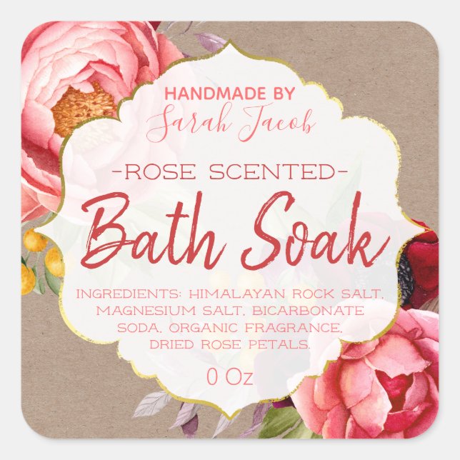 Customizable Kraft Floral Bath Soak Label (Front)