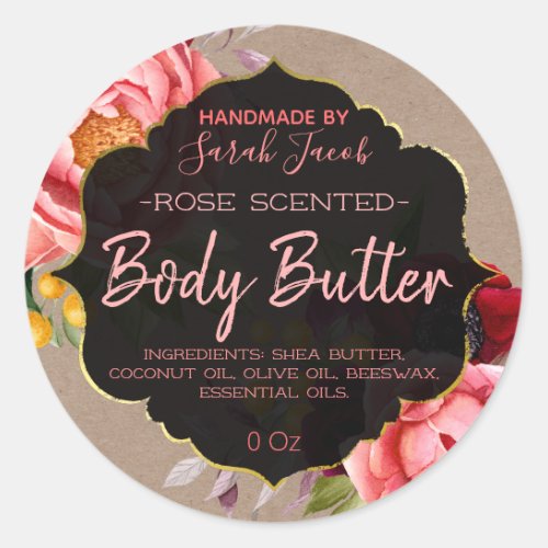 Customizable Kraft Floral Body Butter Label