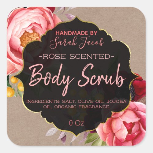 Customizable Kraft Floral Body Scrub Label