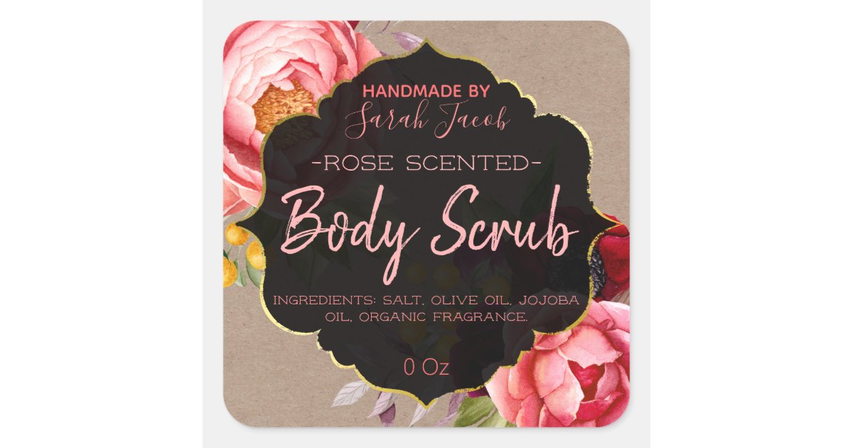 Customizable Kraft Floral Body Scrub Label Zazzle