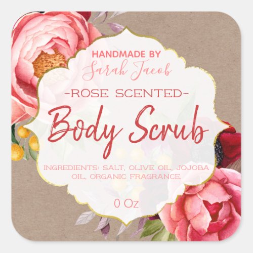 Customizable Kraft Floral Body Scrub Label