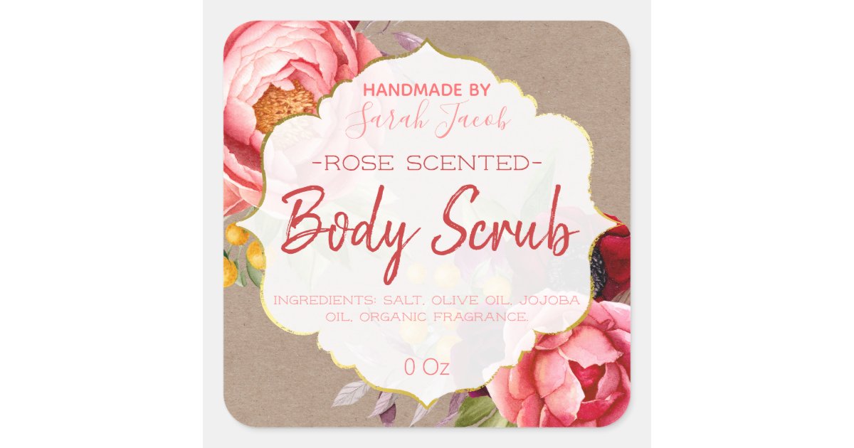 Customizable Kraft Floral Body Scrub Label | Zazzle.com