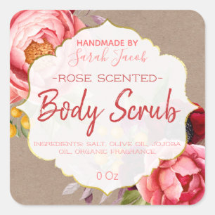 Customizable Kraft Floral Body Scrub Label
