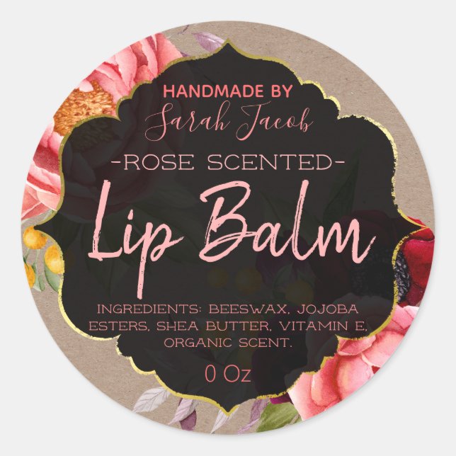 Customizable Kraft Floral Lip Balm Label (Front)