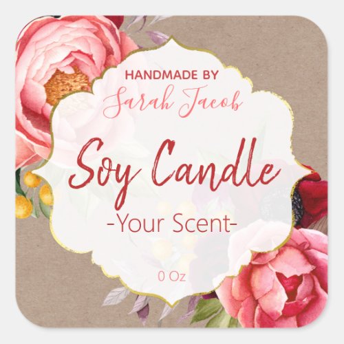 Customizable Kraft Floral Soy Candle Label