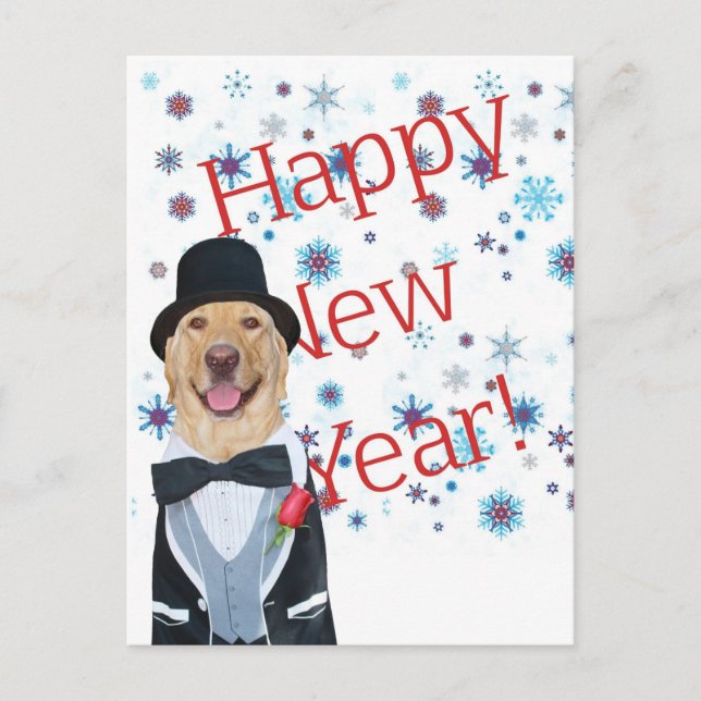 Customizable Lab in Tux New Years Postcard (Front)