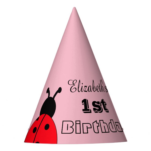 Customizable Lady Bug Birthday Party Hat, Ladybug Party Hat (Front)