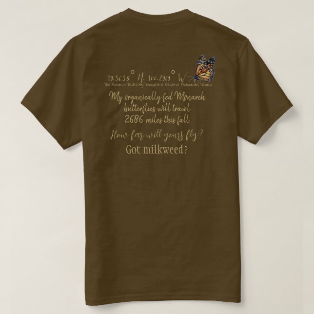 Customizable Latitude & Longitude Monarch buterfly T-Shirt (Design Back)