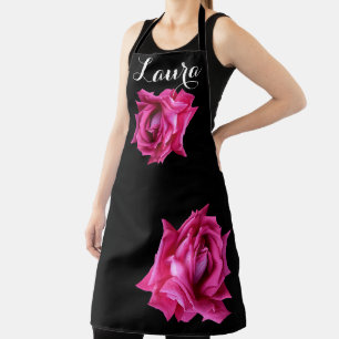 Customizable Laura name hot pink rose floral boho Apron