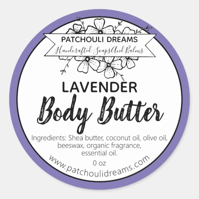 Customizable Lavender Body Butter Label Handmade (Front)