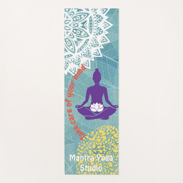 Customizable leaf background and chakra and pose yoga mat (Front)