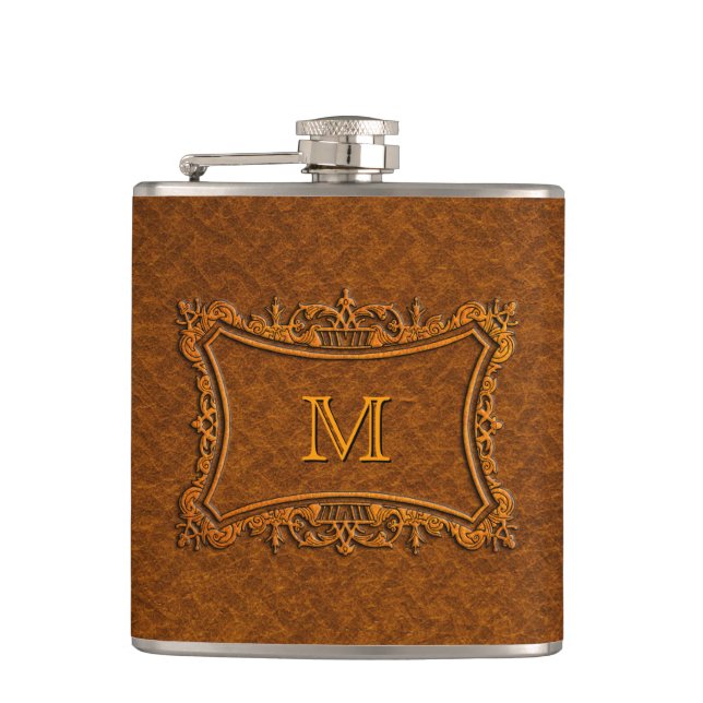 Customizable Leather Monogram Flask (Front)