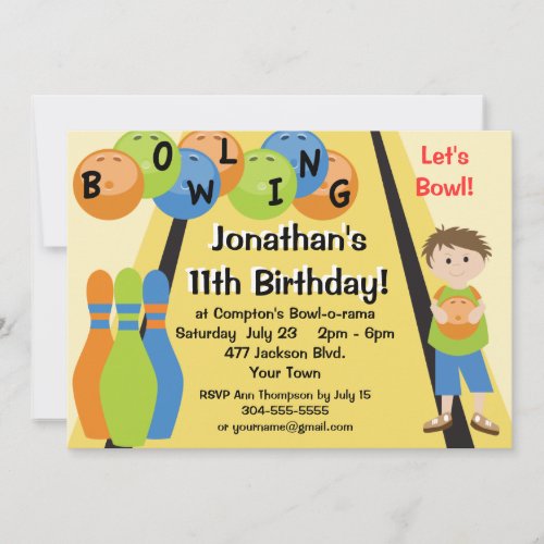 Customizable Lets Go Bowling Birthday Party Invitation