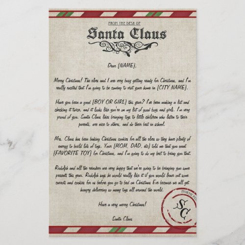 Customizable Letter From Santa Customizable Letter From Santa