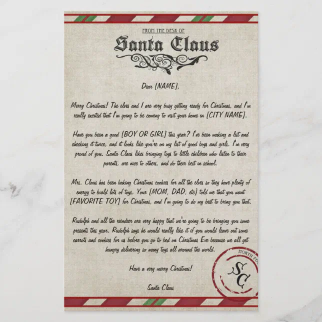 Customizable Letter From Santa | Zazzle
