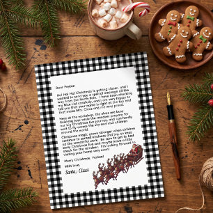 Customizable Letter From Santa Black & White Plaid