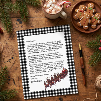 Customizable Letter From Santa Black & White Plaid