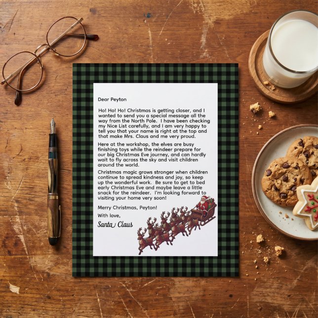 Customizable Letter From Santa Green & Black Plaid (Creator Uploaded)