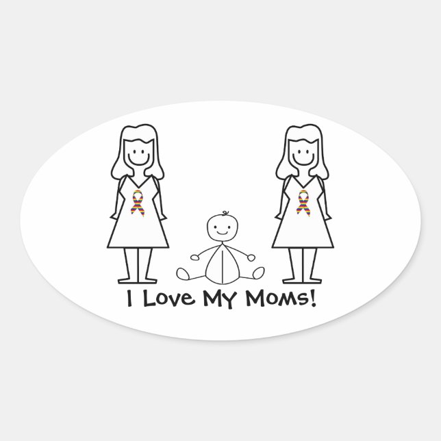 Customizable LGBT 2 Moms & Baby Oval Sticker (Front)