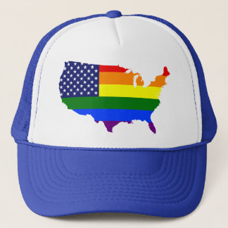 Customizable LGBT Pride America trucker hat. Hat