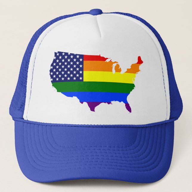 Customizable LGBT Pride America trucker hat. Hat (Front)