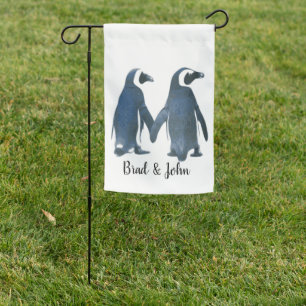Customizable LGBTQ Gay Penguins in Love  Garden Flag