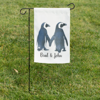 Customizable LGBTQ Gay Penguins in Love Garden Flag