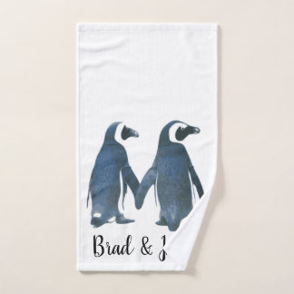 Customizable LGBTQ Gay Penguins in Love  Hand Towel
