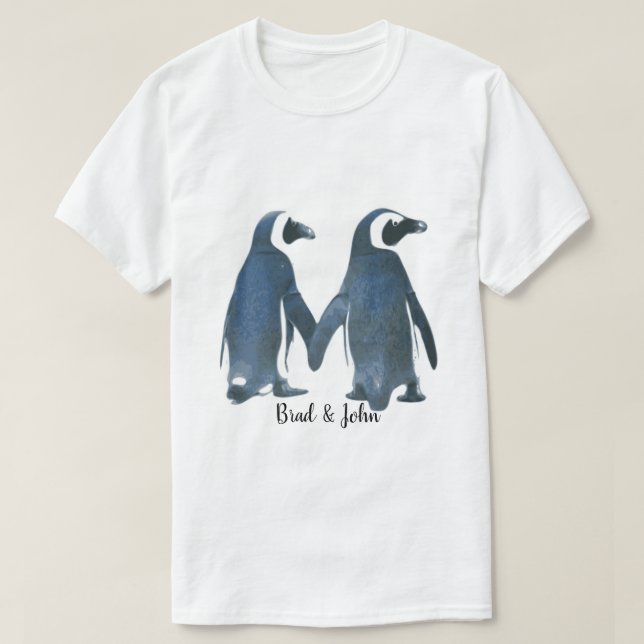 Customizable LGBTQ Gay Penguins in Love T-Shirt (Design Front)