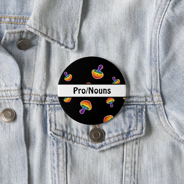 Customizable LGBTQIA Pride Mushroom Pronouns Button (In Situ)