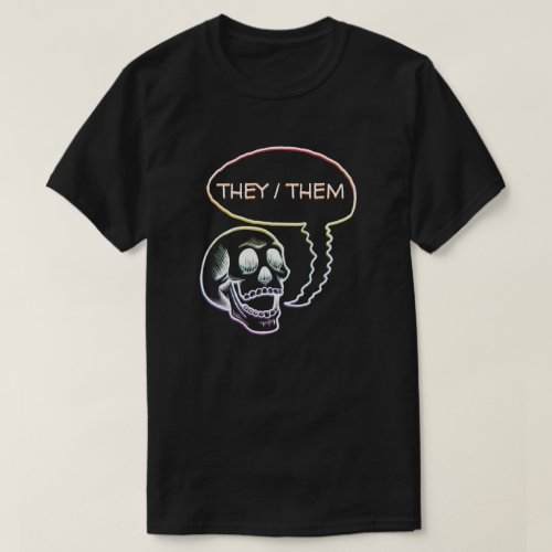 Customizable LGBTQIA Rainbow Pride Pronouns Skull T_Shirt