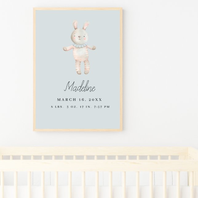 Customizable Light Blue Pink Bunny Nursery Poster (Creator Uploaded)