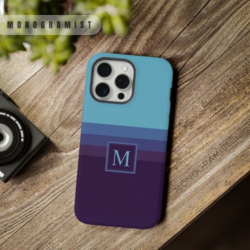 Customizable Light Dark Blue Purple Color Block iPhone 15 Pro Max Case