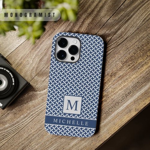 Customizable Light Dark Blue White Geometric  Case_Mate iPhone 14 Pro Max Case