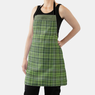 Customizable Light Dark Green Checkered Pattern Apron