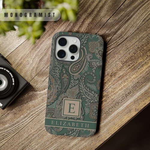 Customizable Light Dark Green Grey Paisley Pattern iPhone 15 Pro Max Case