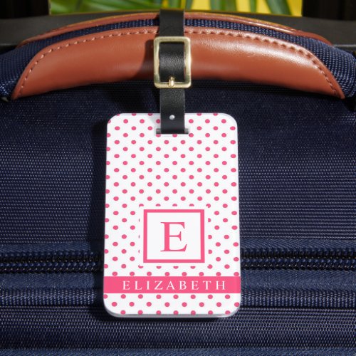 Customizable Light Dark Pink White Polka Dot  Luggage Tag