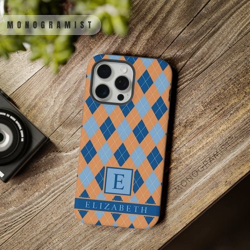 Customizable Light Orange Dark Blue Argyle Pattern iPhone 15 Pro Max Case