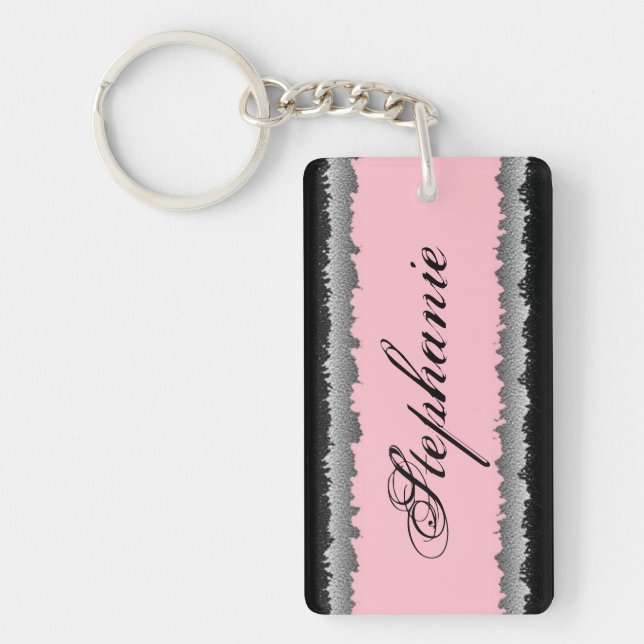 Customizable light pink black shredded keychain (Front)