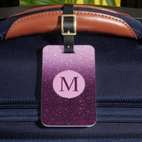 Customizable Light Pink Dark Purple Glitters Luggage Tag