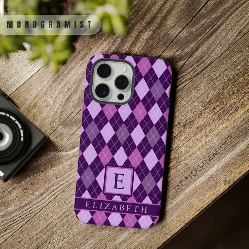 Customizable Light Purple Dark Violet Pink Argyle  iPhone 15 Pro Max Case