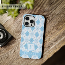 Customizable Light Soft Bright Blue Argyle Pattern iPhone 15 Pro Max Case