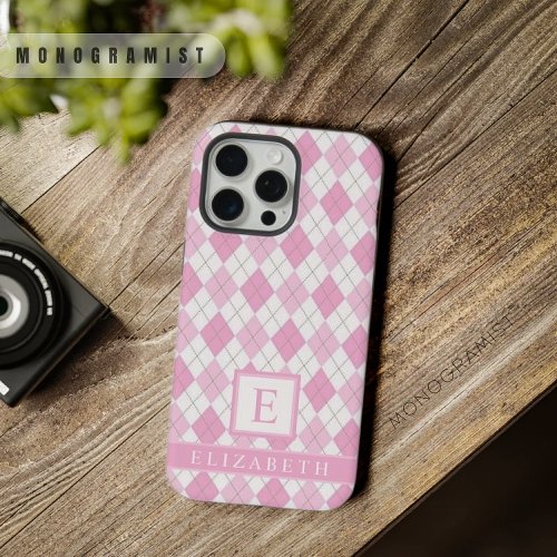 Customizable Light Soft Pastel Pink White Argyle  iPhone 15 Pro Max Case