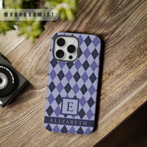 Customizable Light Violet Dark Purple Blue Argyle  iPhone 15 Pro Max Case