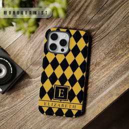 Customizable Light Yellow Black Argyle Pattern iPhone 15 Pro Max Case